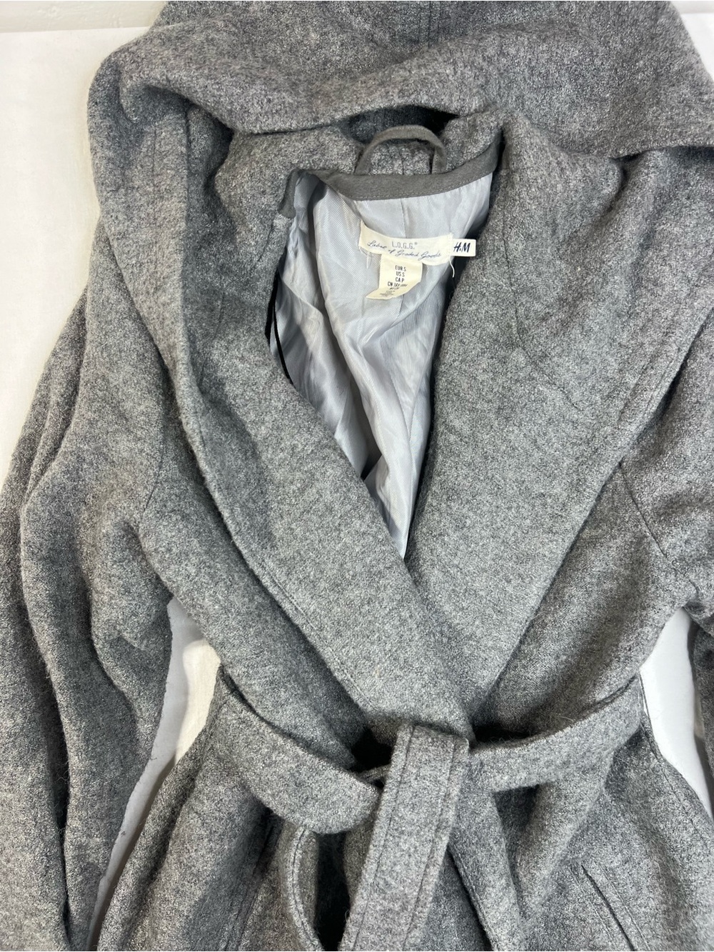 H&M Gray Heavy Weight Wool Blend Hooded Belted Trench Coat - Picture 2 of 5